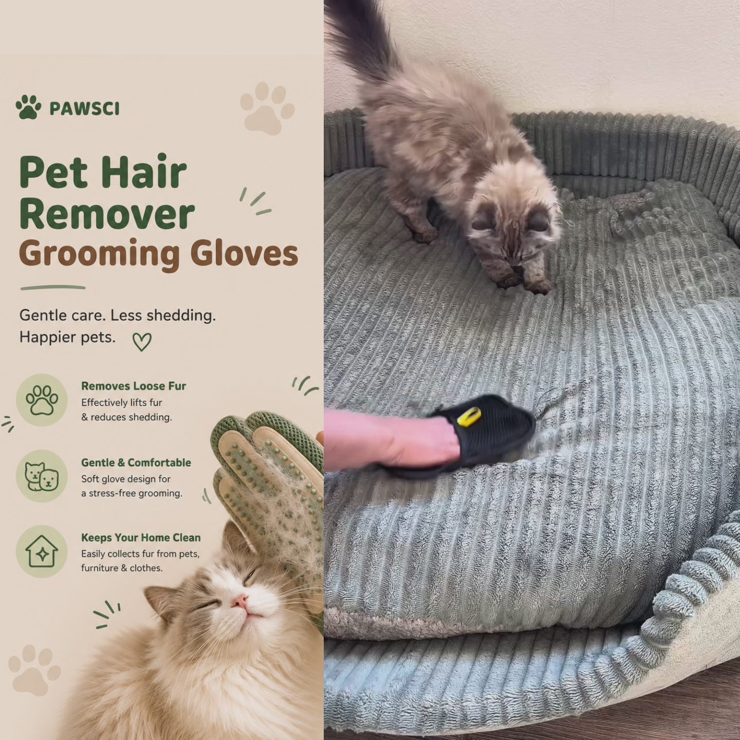 Pet Hair Remover Grooming Gloves